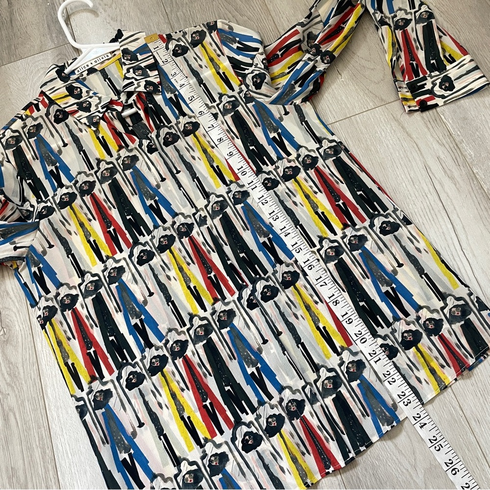 alice + olivia Blouse silk willa donald roberston button up womens (xsmall) art - Picture 5 of 5